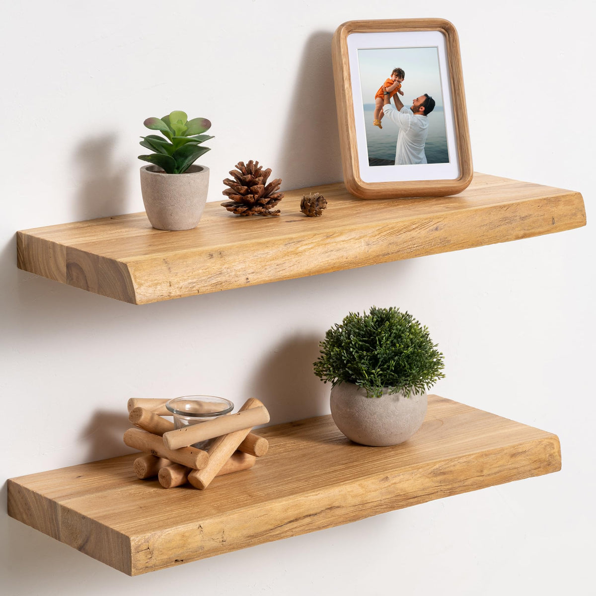 fuqing Live Edge Floating Shelves for Wall, 20 Inch Solid Elm Wood Shelves