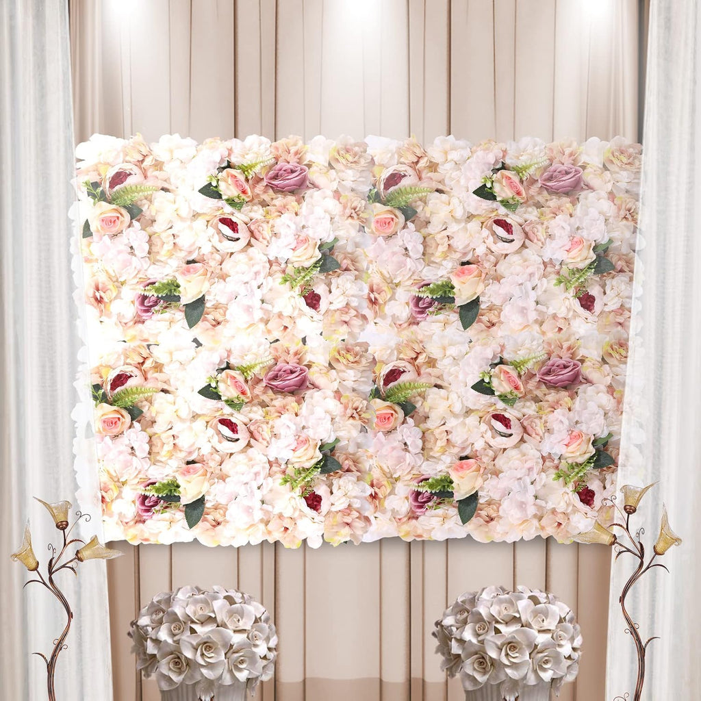 Pink Yellow Flower Wall Panels, Artificial Peony Rose Backdrop, 6Pcs 3D Silk Floral Panels for Wedding Decor, Party Background, Home Wall Decoration (40x60cm)