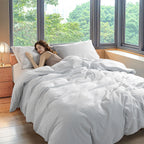 Shilucheng 100% Linen King Duvet Cover Set, Linen