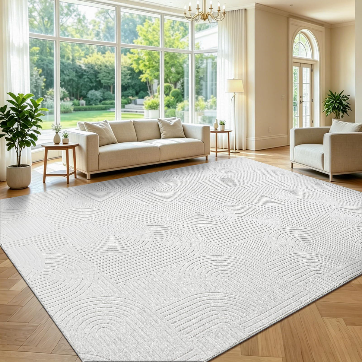 Pauwer 6x9 Area Rugs for Living Room, Modern Non Slip Washable Rug, Beige