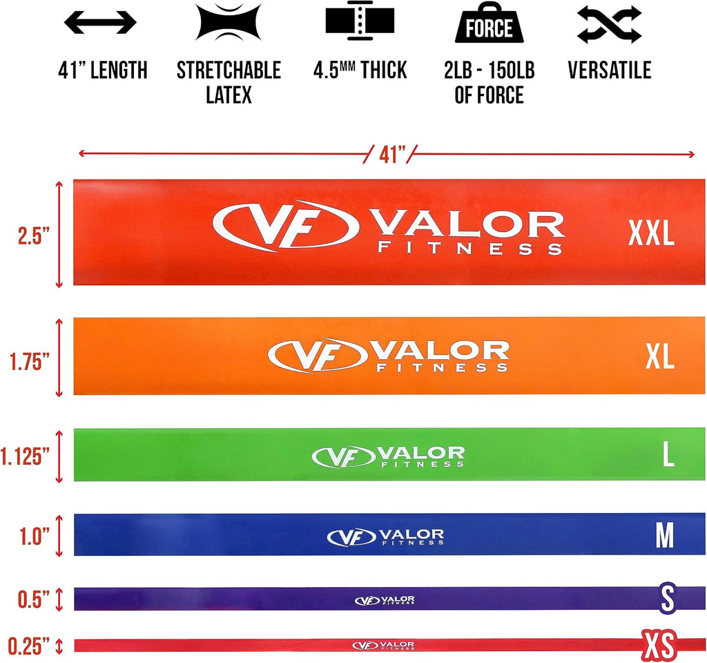 Valor Fitness Premium Resistance Bands Set - Perfect for Pull Ups, Squats, Deadlifts, Bench Press, and Full-Body Workouts - Sizes XS to XXL