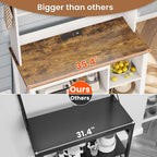 Itaar 35.4 inch Bakers Rack with Power Outlet and Storage, Farmhouse Coffee Bar Cabinet, Microwave Stand Kitchen Cabinet with Hutch, LED Lights, Wine Glass Holder and 8 Hooks，White