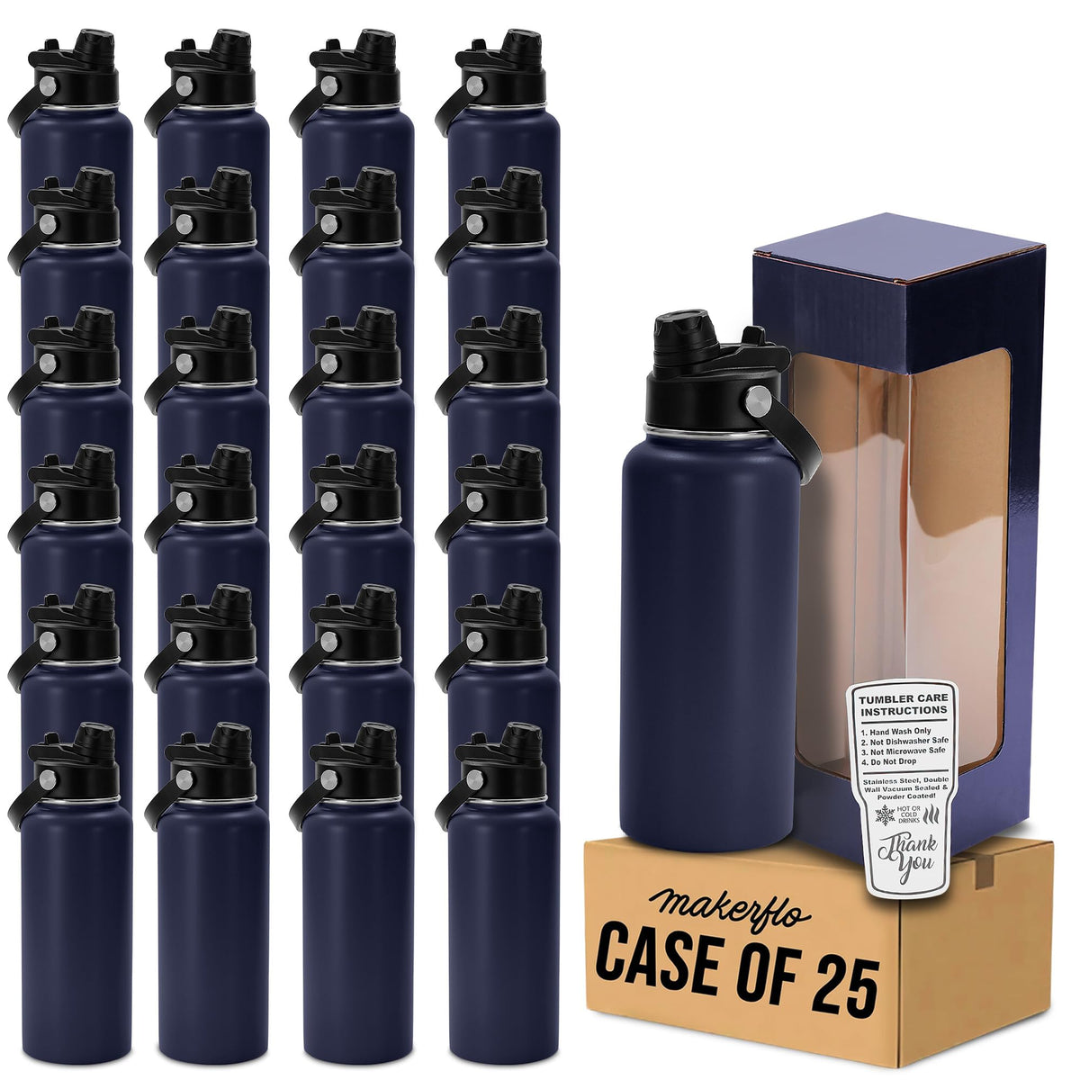 makerflo 32oz Powder Coated Hydro Water Bottle Blanks, Orange, Case of 25