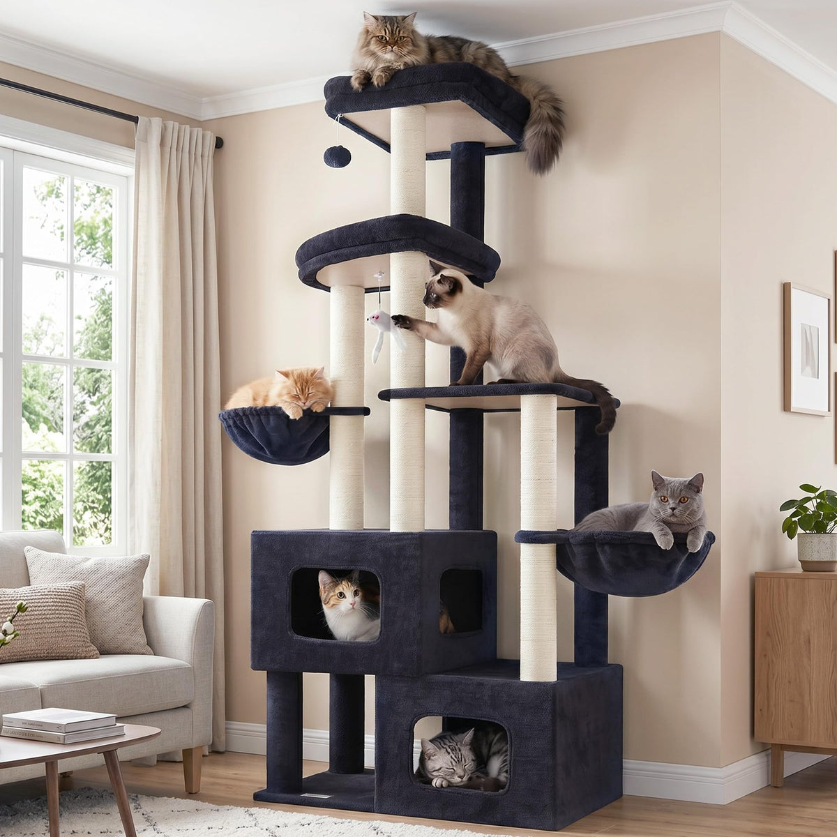 Gitelsnour Sturdy Cat Tree Tower, 3 XXL Condos for Large Adult Cats GCT036W