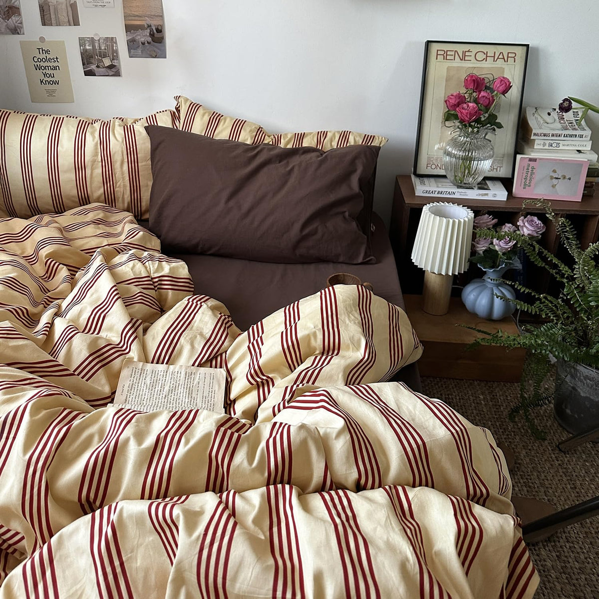 mixinni Vintage Buffalo Plaid Duvet Cover Set Queen Size - 3 Piece Washed Cotton Bedding Set with Grid Pattern, Soft & Breathable Duvet Cover with Pillowcases for All Seasons,(Brown & Blue,Beige)