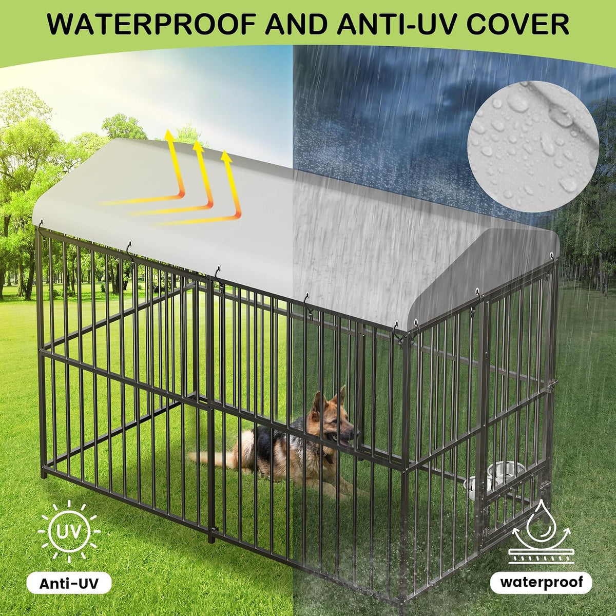 Large Outdoor Dog Kennel, 8x4x6FT Heavy Duty Dog Cage with Roof, Dog Kennel Galvanized Iron Dog House with Safety Locks,UV & Water Resistant Proof Cover, for Garden Backyard