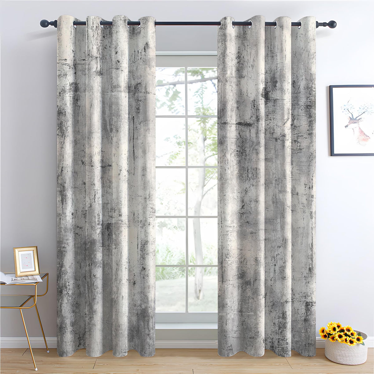 Mid Century Blackout Curtains & Gifts, Thermal Insulated Room Darkening Grommet Drapes for Bedroom Living Room, Minimalist Modern Abstract Window Treatments, 108 Inch Drapes 2 Panel Set