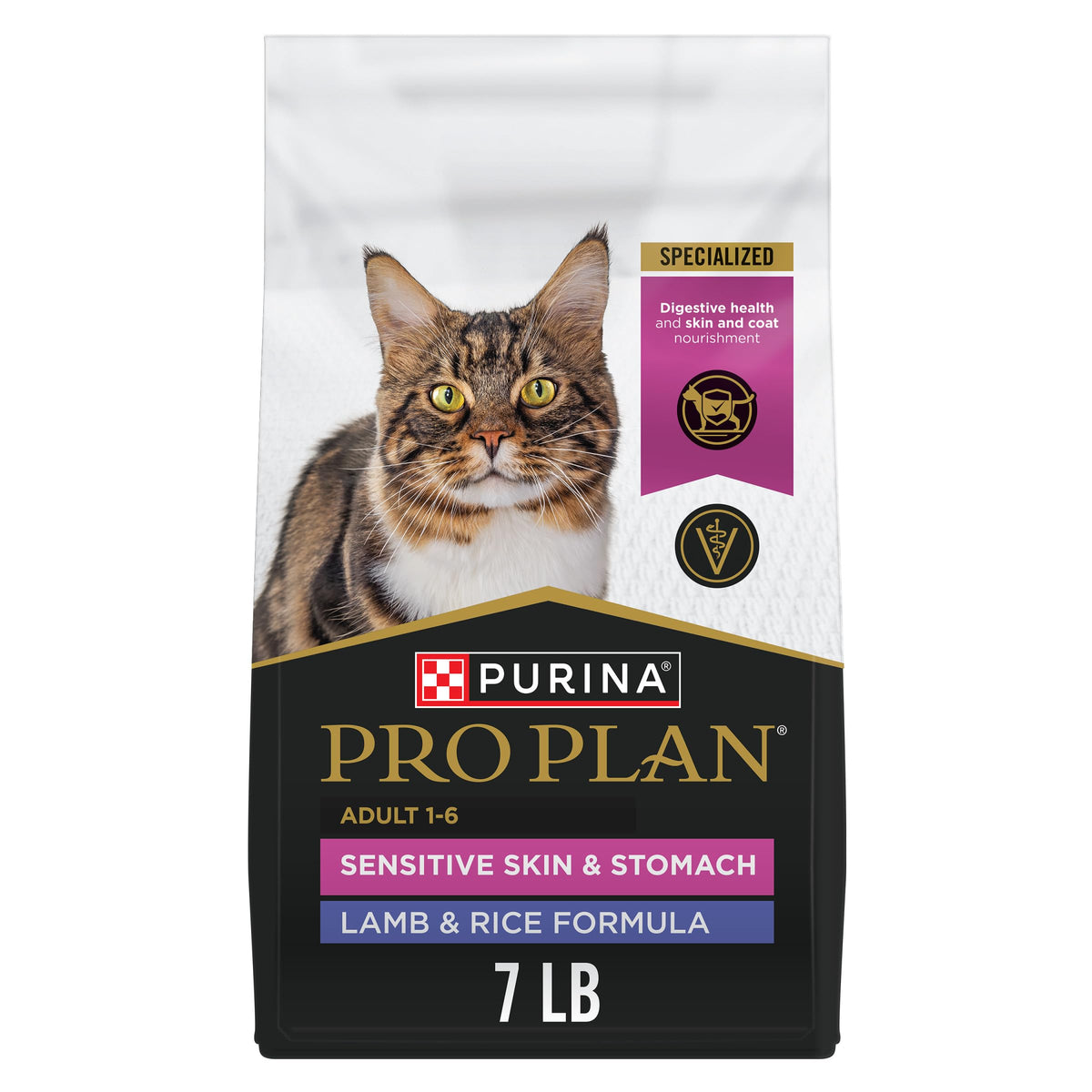 Purina Pro Plan Sensitive Skin & Stomach Dry Cat Food, Real Lamb, 16 lb Bag