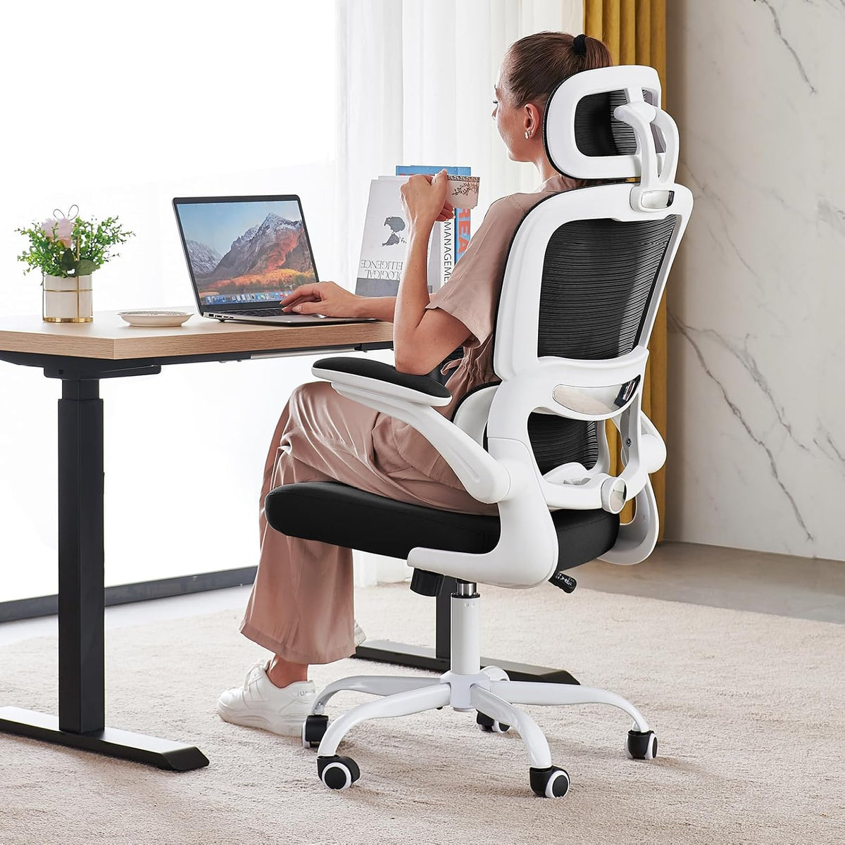 TRALT Office Chair Ergonomic Desk Chair with Lumbar Support Black White, 1
