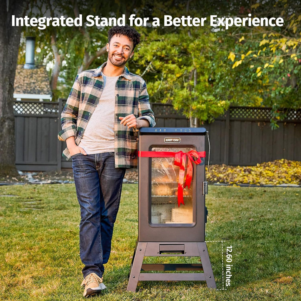 EAST OAK 30" Outdoor Electric Smoker with Built-in Meat Probe & Mobility Stand, Side Chip Loader for up to 6x Longer Uninterrupted Smoke and 725 sq in Cooking Area, Night Blue