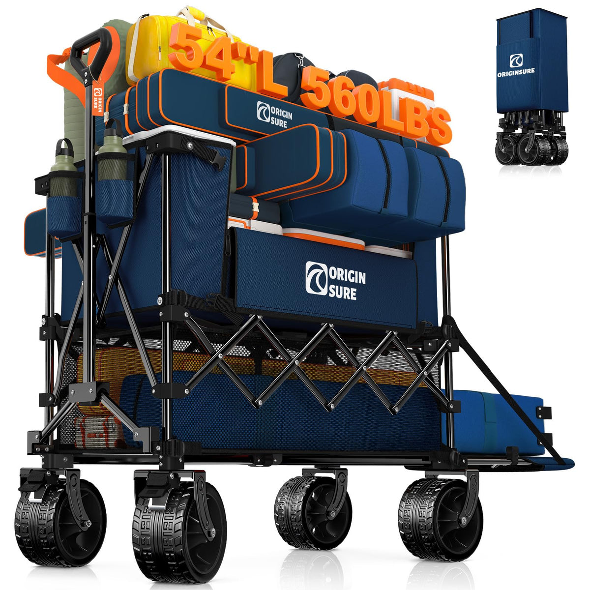 Originsure 400L Foldable Double Decker Wagon, 54" L Tailgate, 560lbs, Black