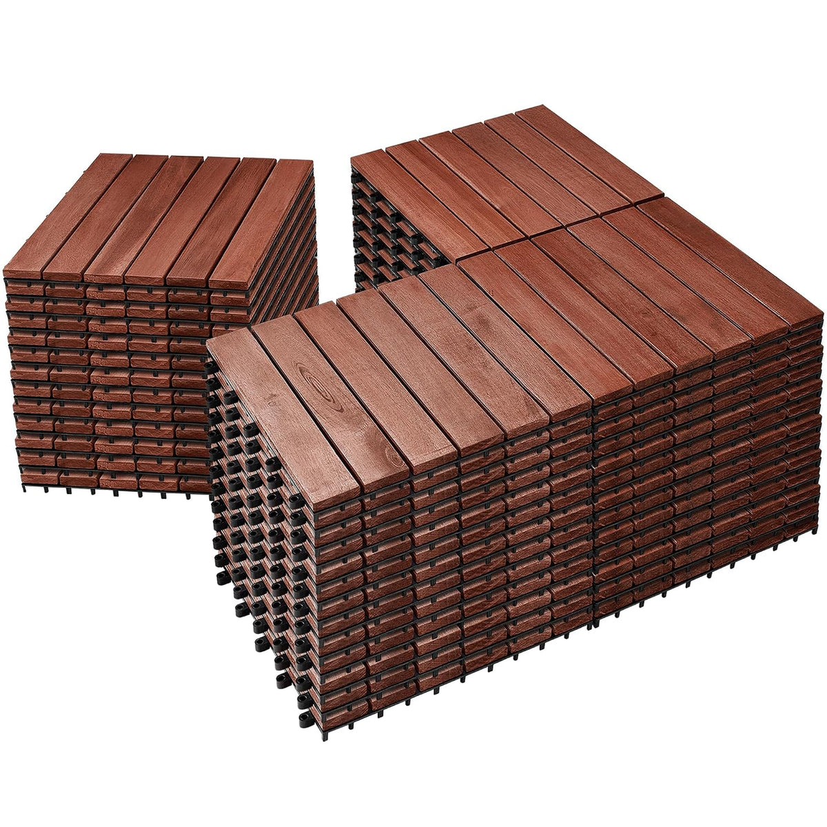 PrimeZone 54 PCS Solid Acacia Wood Interlocking Deck Tiles Outdoor, Brown