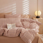 EAVD Vintage Buffalo Plaid Duvet Cover Queen Red&Black&Green Muslin Cotton