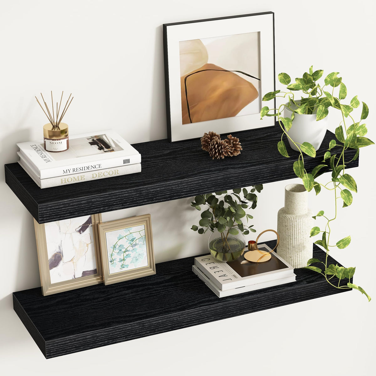 Fun Memories Floating Shelves - 2 Pack 12 Inch Rustic Wooden Wall Shelves - Extra Deeper & Thicker Wall Mounted Storage Shelf for Living Room, Kitchen, Farmhouse - 36" W x 12" D x 1.8" H - Brown