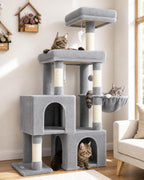 Globlazer 52in Cat Tree Tower for Indoor Cats, 2 Condos, S52, Light Grey