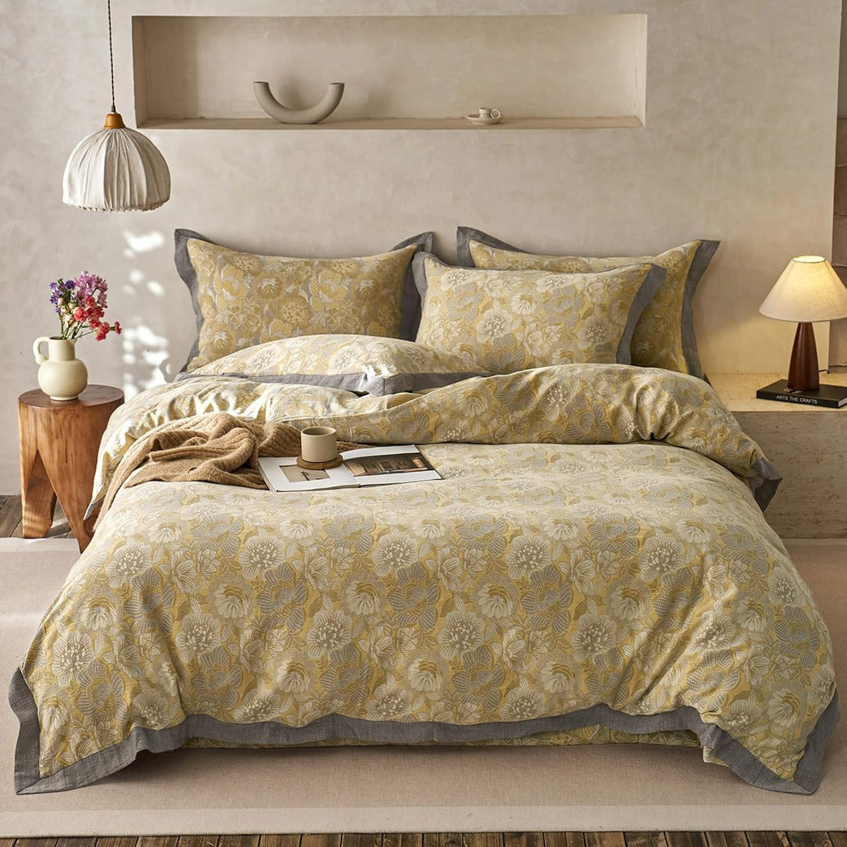 LifeTB Green Floral 100% Jersey Knit Cotton Duvet Cover Queen Vintage Style Botanical Floral Bedding Set Chic Shabby Green Floral Comforter Cover Girl Women Flower Bedding Cover with 2 Pillowcases