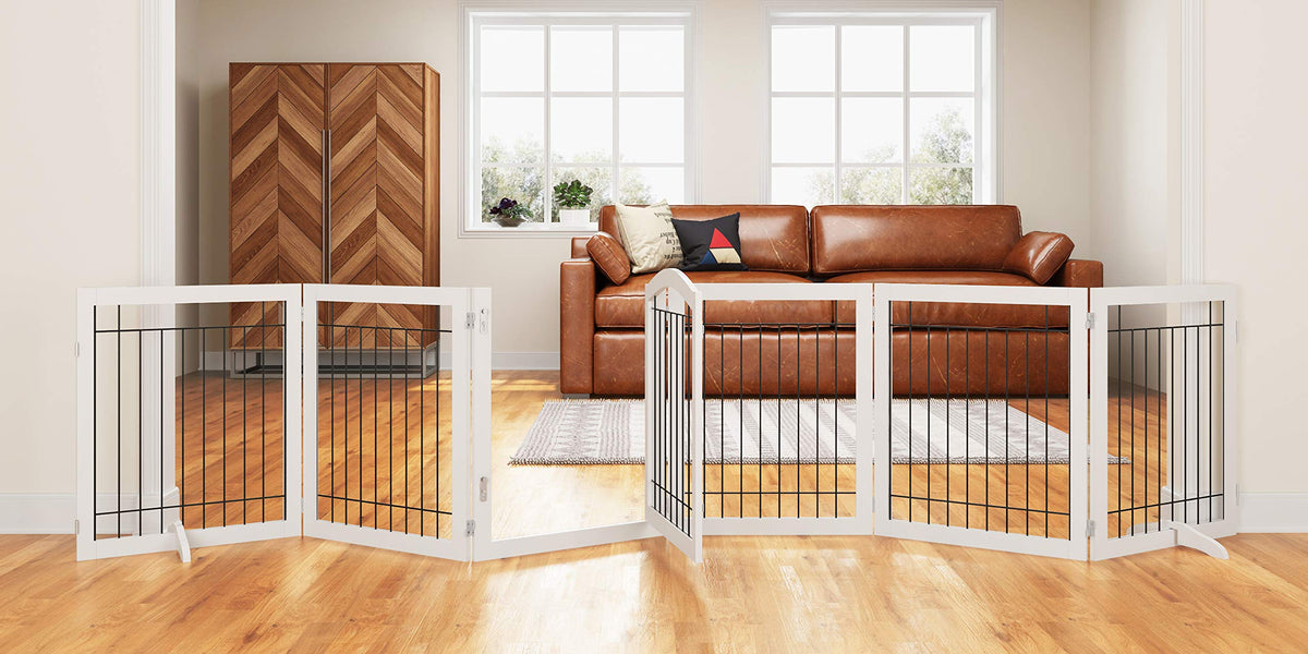PAWLAND Dog Gate Indoor with Door, Freestanding, Foldable, 144" Wide, 30" H