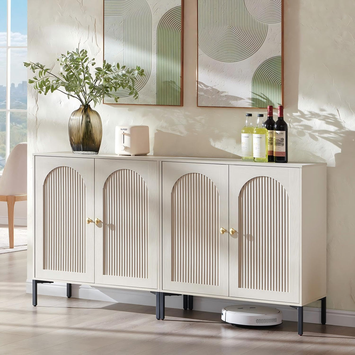 IFGET 34" Tall Modern Arched Sideboard Buffet Cabinet with Storage, Brown
