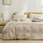BESTOUCH Cotton Solid Duvet Cover Set Linen Feel Cornflower Blue Queen