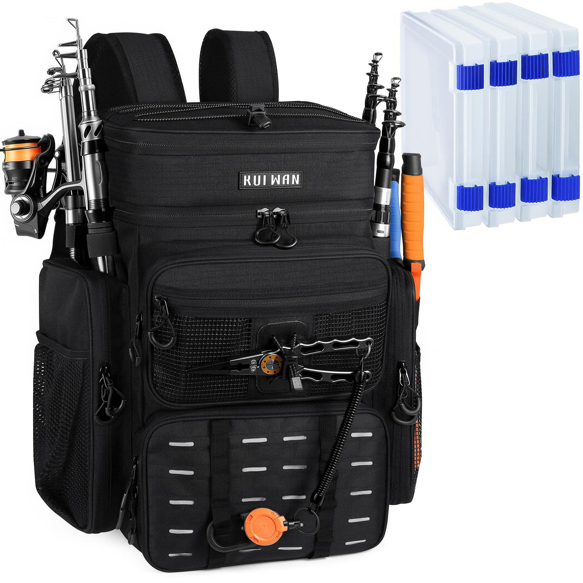 Fishing Backpack with Cooler & 4 Rod Holder, Large 45L Tackle Bag Store Fishing Gear Boxes Gifts for Men Woman-Camo Back Pack