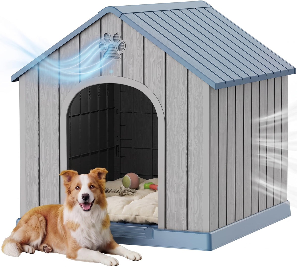 43 Inch Large Dog House Outdoor/Indoor,Plastic,Blue