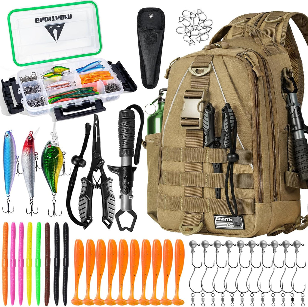 Ghosthorn Fishing Backpack with 3600 Tackle Box Fishing Gear Set Tackle Bag