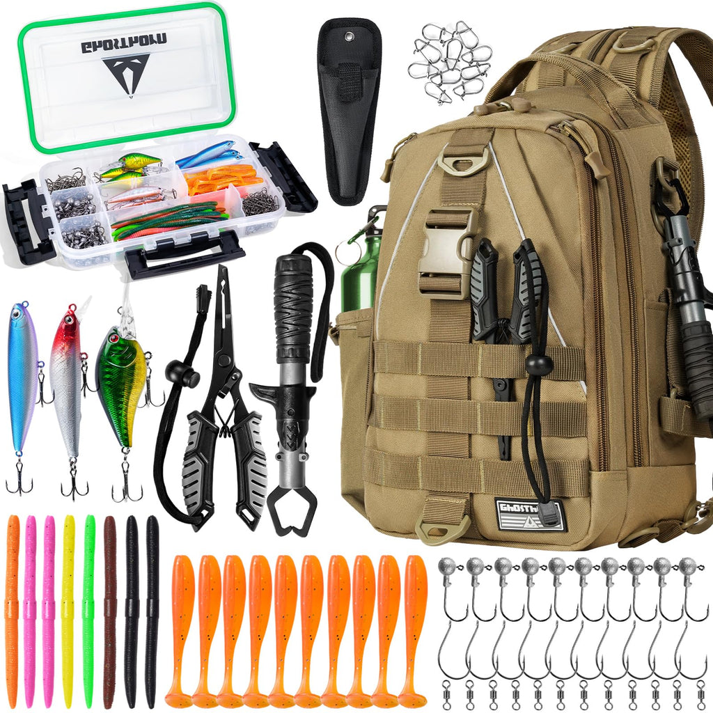Ghosthorn Fishing Backpack with 3600 Tackle Box Fishing Gear Set Tackle Bag