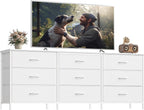 SONGMICS Dresser with 9 Fabric Drawers, TV Stand for TVs Up to 70 Inches