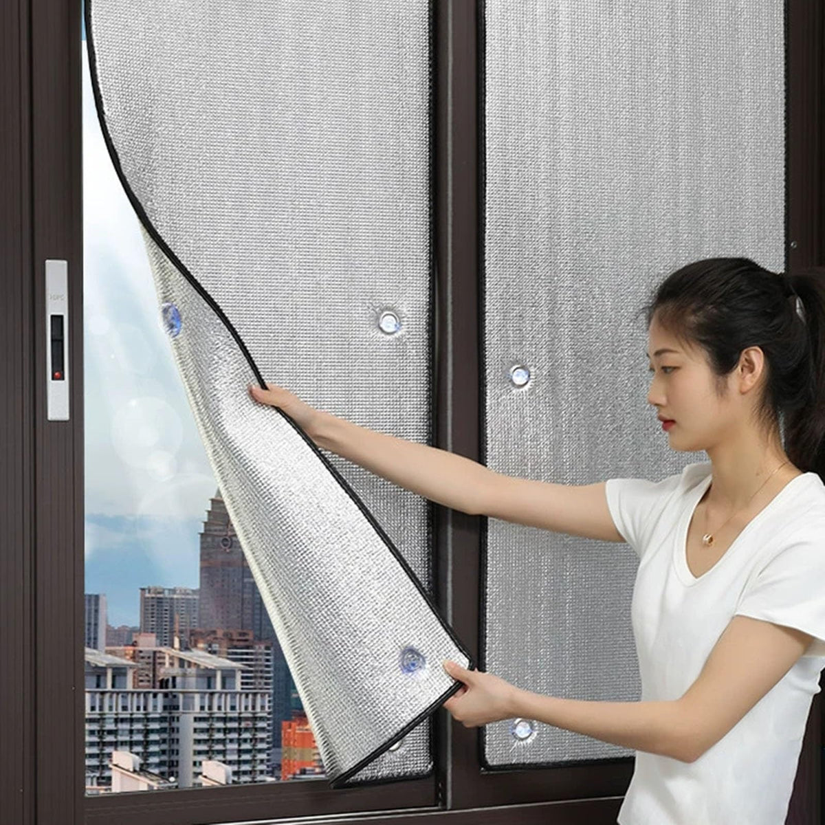 33'' x 63'' Aluminum Foil Window Covering, Summer Heat Uv Blocking Window Shades Roller Shades/Thermal Insulation Panels/Boards for Sliding Glass Door Rv & Garage Walls, Balcony/terrace/pergola