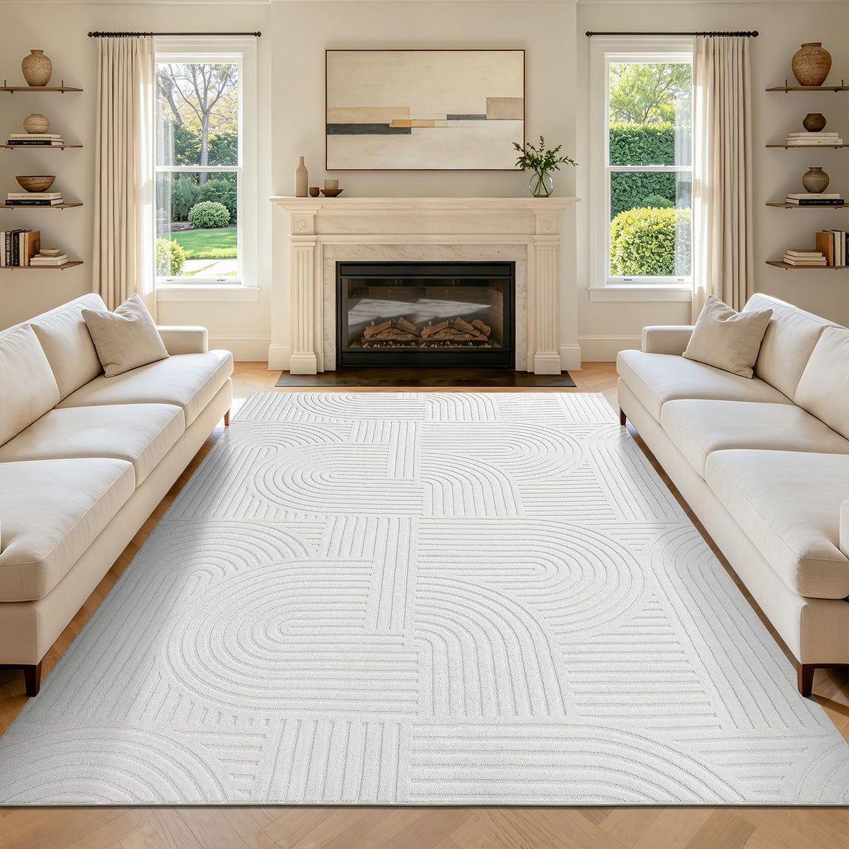 Pauwer 6x9 Area Rugs for Living Room, Modern Non Slip Washable Rug, Beige