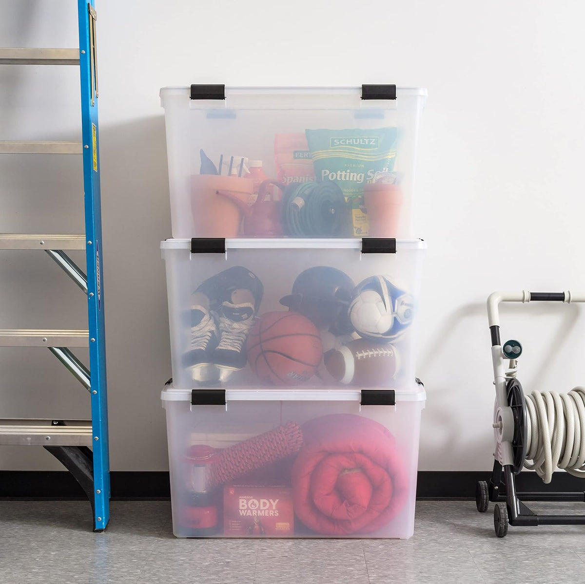 IRIS USA 3-Pack 156 Qt Storage Bins with Gasket Lids, Clear/Black