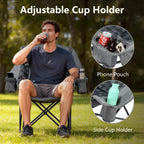 2 Pack Oversized Camping Chair for Adults, Portable Heavy Duty Padded Outdoor Chairs with Phone Pouch and Side Cup Holder for Camping, Fishing, Beach, Sports, Supports 500lbs