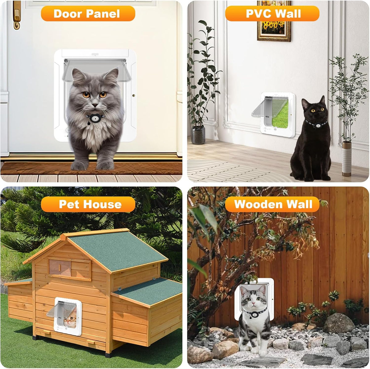 Smart Cat Door, Microchip Cat Door witmote Control, 4 Way Locking Cat Flap with RFID Collar Activated Automatic Opening CatDoor