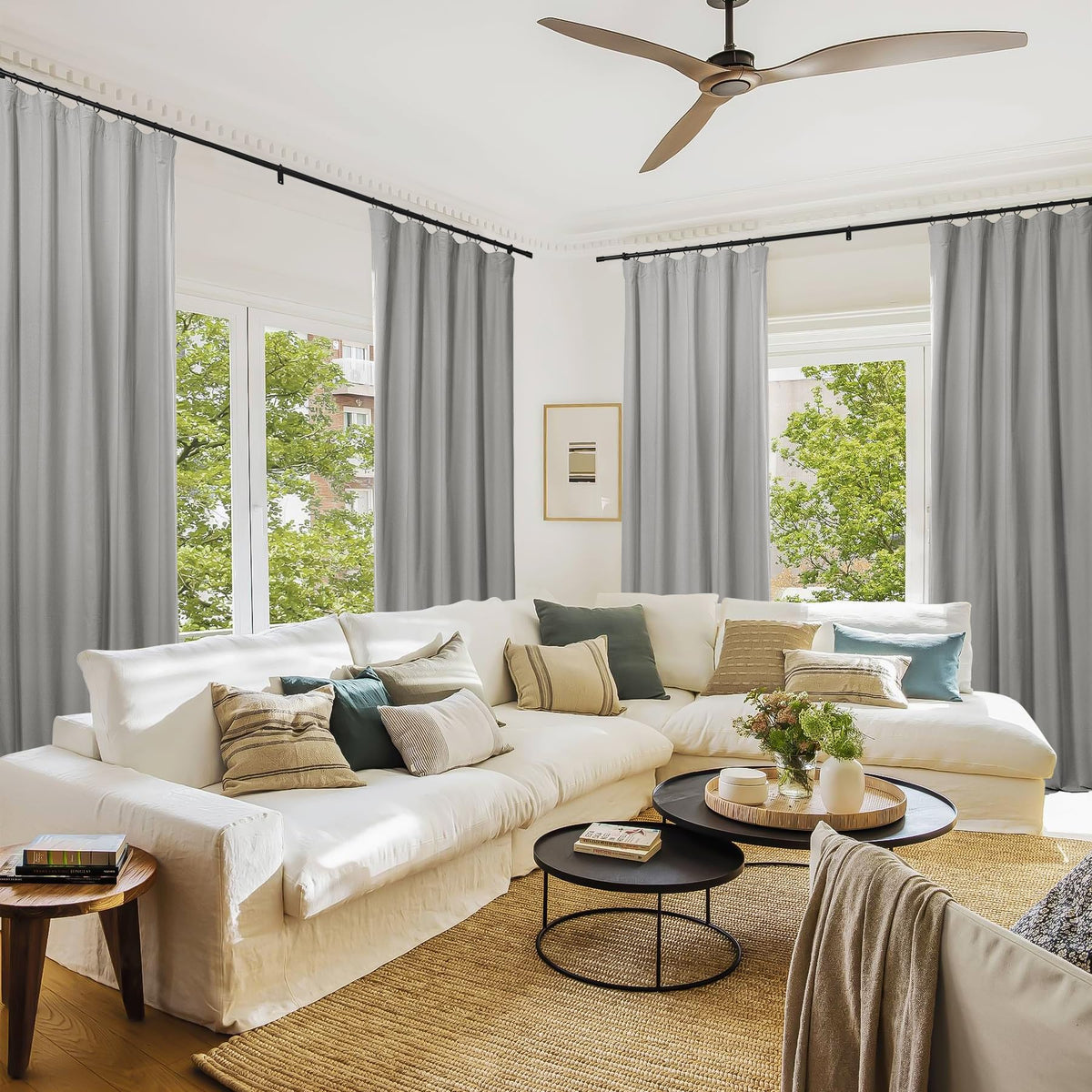 ChadMade 192 Inches Extra Long Curtains, Light Blocking Rod Pocket Back Tab Hook Belt Flat Hooks Curtains for Living Room Set of 2 Panels Privacy Curtains, Light Grey, 2 Panels, 50 W x 192 L Inch