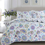 Cozy Line Home Fashions Bloom Floral Blue Rose Spring Reversible Quilt Bedding Set, Coverlet Bedspread Lightweight for All Seasons (Pink Garden, Queen - 6 Piece)