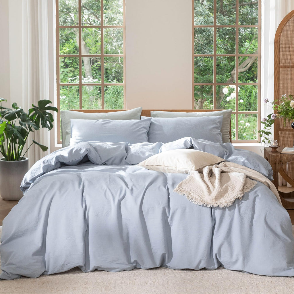 MooMee Duvet Cover Set 100% Washed Cotton Linen Like King
