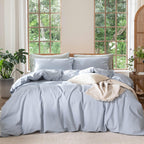 MooMee Duvet Cover Set 100% Washed Cotton Linen Like King