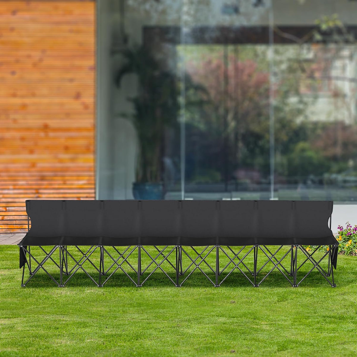 VEVOR Portable Folding Bench, 8 Seats Foldable Sideline Bench, Outdoor Camping Chair with Carry Bag & Backrest, Team Sport Sideline Bench for Football Fishing, No Assembly Instant Seating, Black