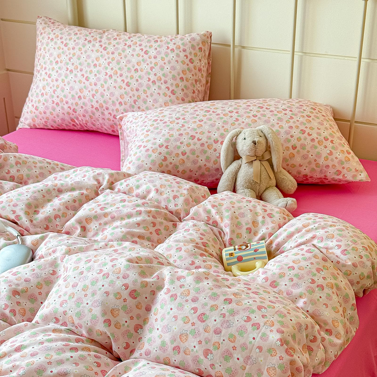 Floral Duvet Cover Set Muslin Cotton Queen(90"x90"),Pink Flower