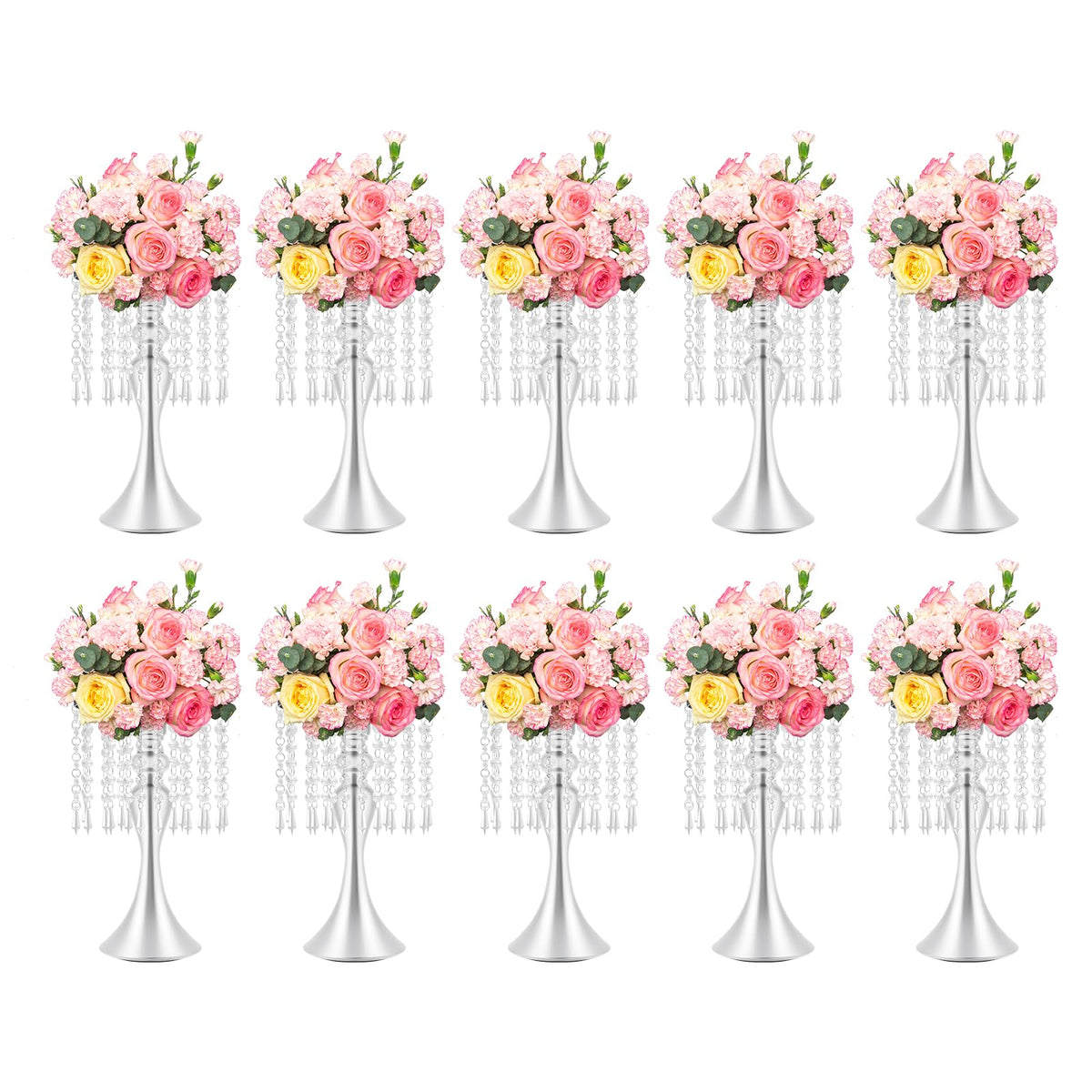 Wedding Centerpieces Gold Vases,10PCS Metal Flower Candle Holder,Wedding Vase for Tables,Crystal Flower Vase Metal Flowers Stand for Party Tables Decorations