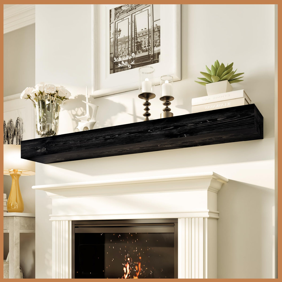 Avana Fireplace Mantel - Wall-Mounted Mantles for Over Fireplace - Farmhouse Fireplace Mantle Shelves - Handcrafted Wood Fireplace Mantels - Floating Mantel 72 Inches X 8 X 5 - Rustic Natural