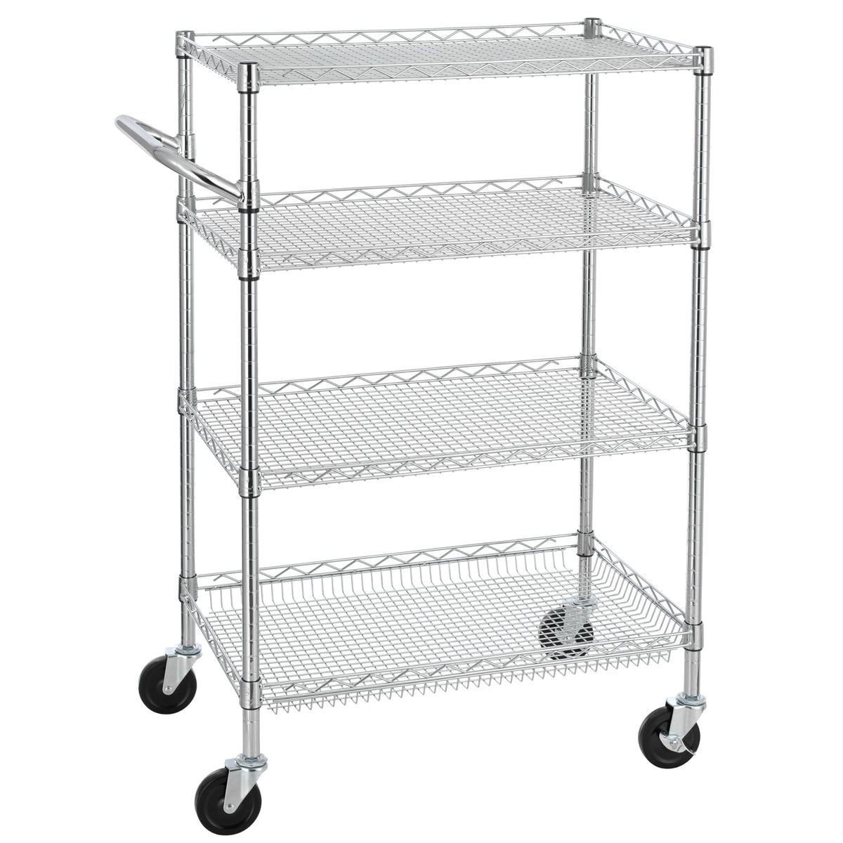 Finnhomy 3 Tier Heavy Duty Commercial Grade Utility Cart, Wire Rolling Cart with Handle Bar, Steel Service Cart with Wheels, Utility Shelf Plant Display Shelf Food Storage Trolley, NSF Listed