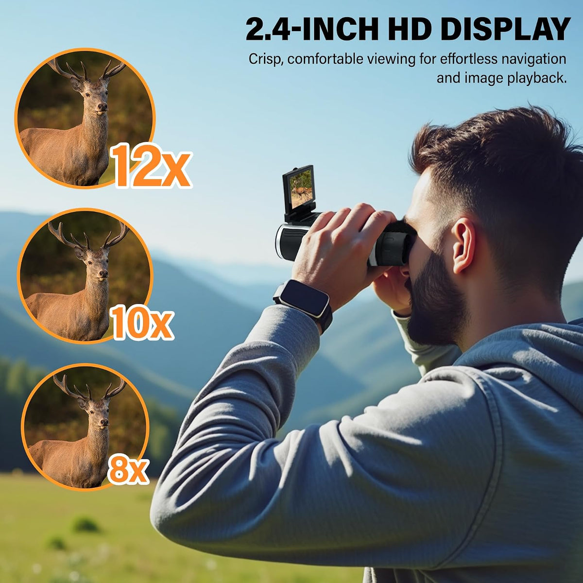 Binoculars with Camera Built in – 12x32 HD Zoom, 2" LCD Display, 48MP Photos & 2.5K Video, Ideal for Bird Watching, Concerts & Outdoor Adventures, Includes 32GB SD Card & Tripod