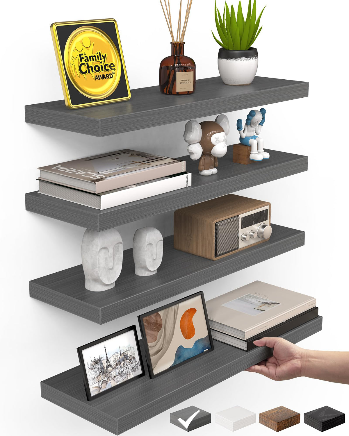 BAYKA Rustic Brown Floating Shelves 35.4in, Set of 2, Wall Mount Wood Shelf