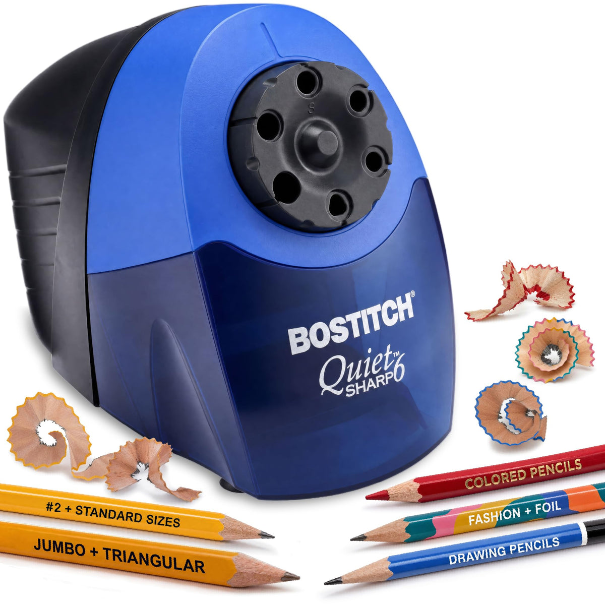 Bostitch Office QuietSharp Electric Pencil Sharpener, Heavy Duty Classroom or Office Use, Size Selector with 6 Different Sizes, Blue (Pack of 4)