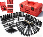 Premium 132-Piece Mechanics Tool Set, SAE/Metric 1/4" & 3/8" Drive Socket Set, Ratcheting Wrenches, Extensions & Adapters, Quick-Release Ratchet, Professional Auto Repair Tool Kit with Storage Case