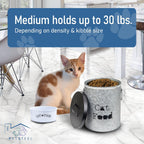 Medium Cat Up To 30lb Pet Food Storage Canister with Scoop – Durable & Airtight for Freshnesss, Minimalist Design & Recyclable, Huge Large Metal Container (Cat Bin - Medium Size)