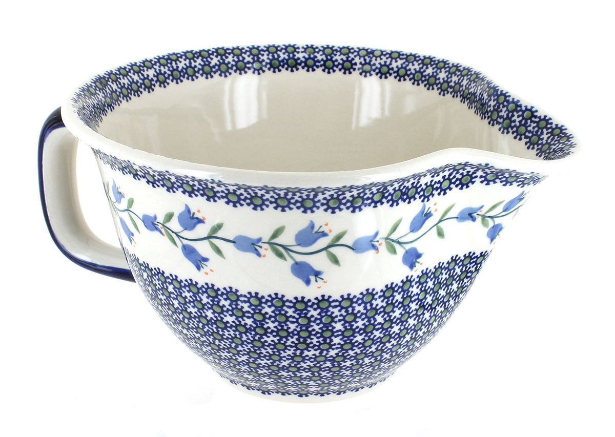 Blue Rose Polish Pottery - Green Floating Fern Batter Bowl - 10 Cup Capacity - Hand-Painted Ceramic Mixing & Pouring Bowl with Handle and Spout