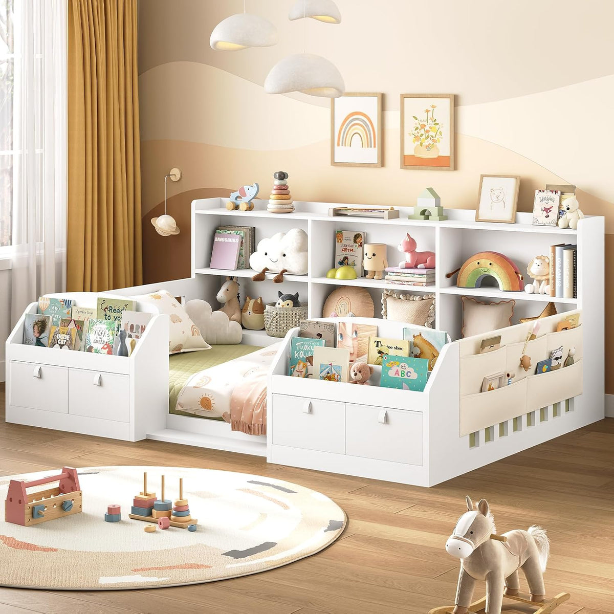 AOGLLATI Twin Floor Montessori Wooden Bed Frame for Toddlers,White