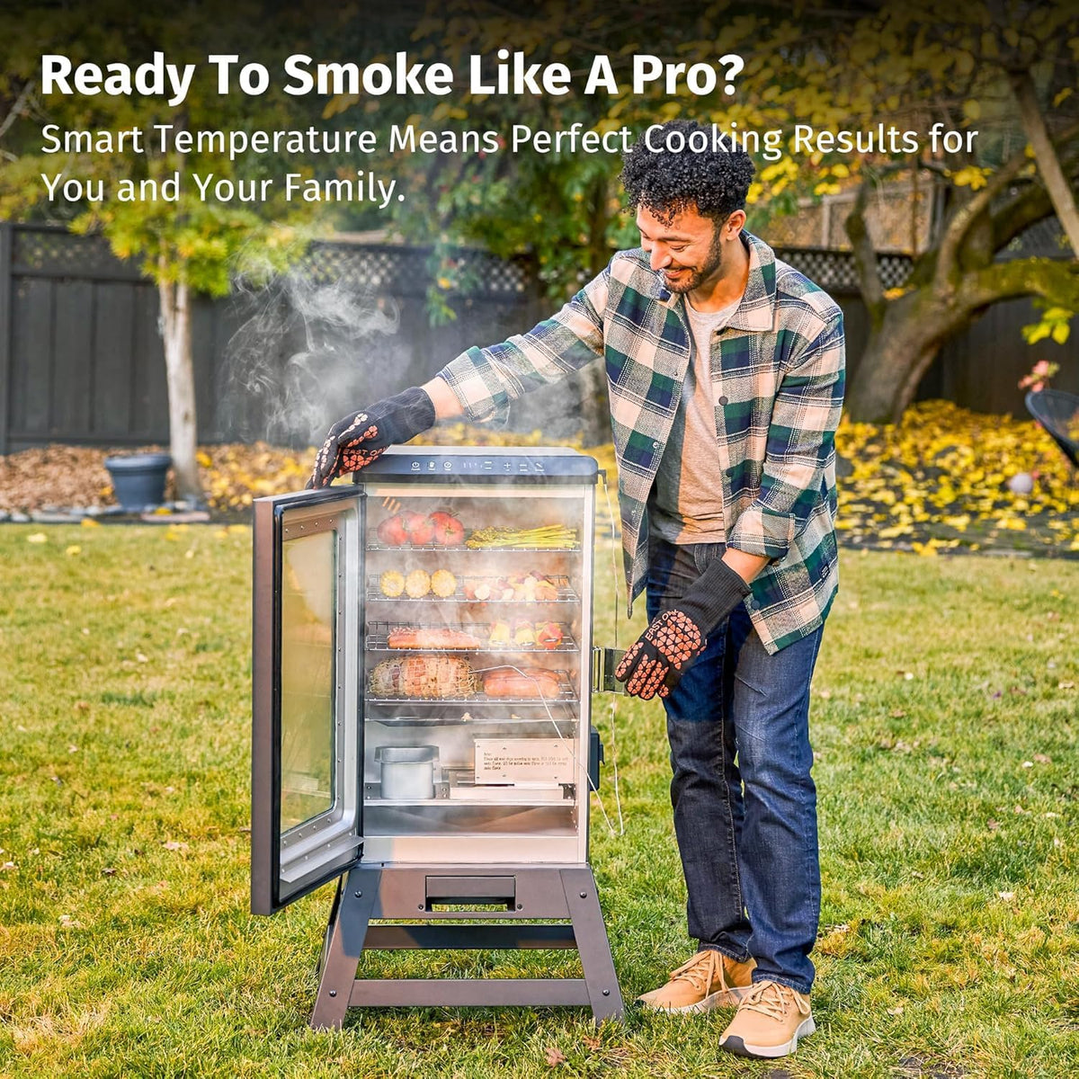 EAST OAK 30" Outdoor Electric Smoker with Built-in Meat Probe & Mobility Stand, Side Chip Loader for up to 6x Longer Uninterrupted Smoke and 725 sq in Cooking Area, Night Blue